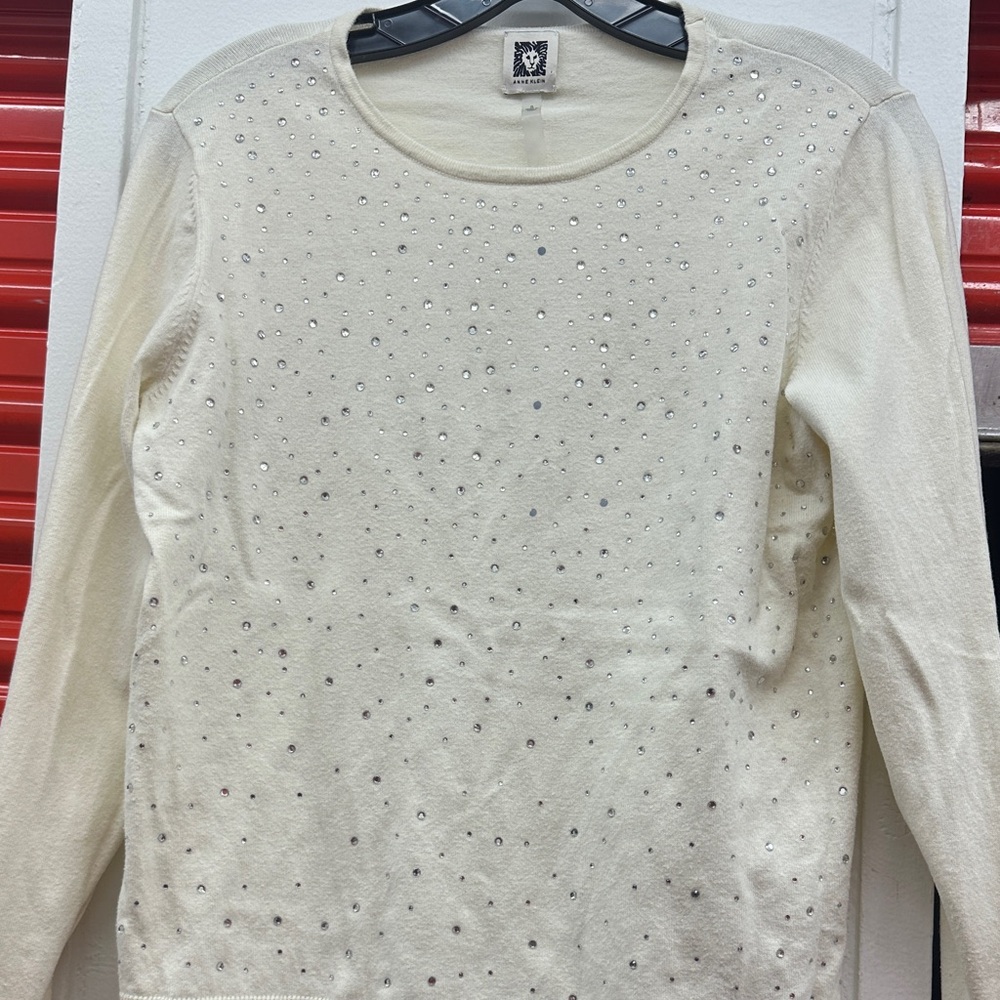 Anne Klein Cream Sweater with Silver Accents